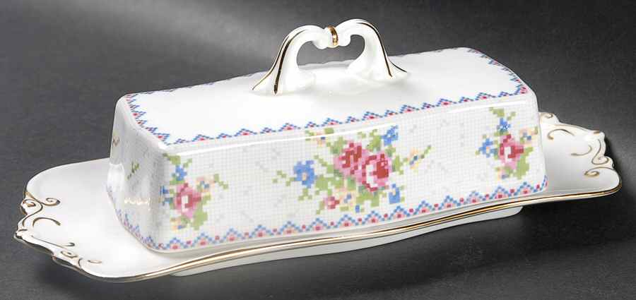 Petit Point 1/4 Lb Covered Butter by Royal Albert-1