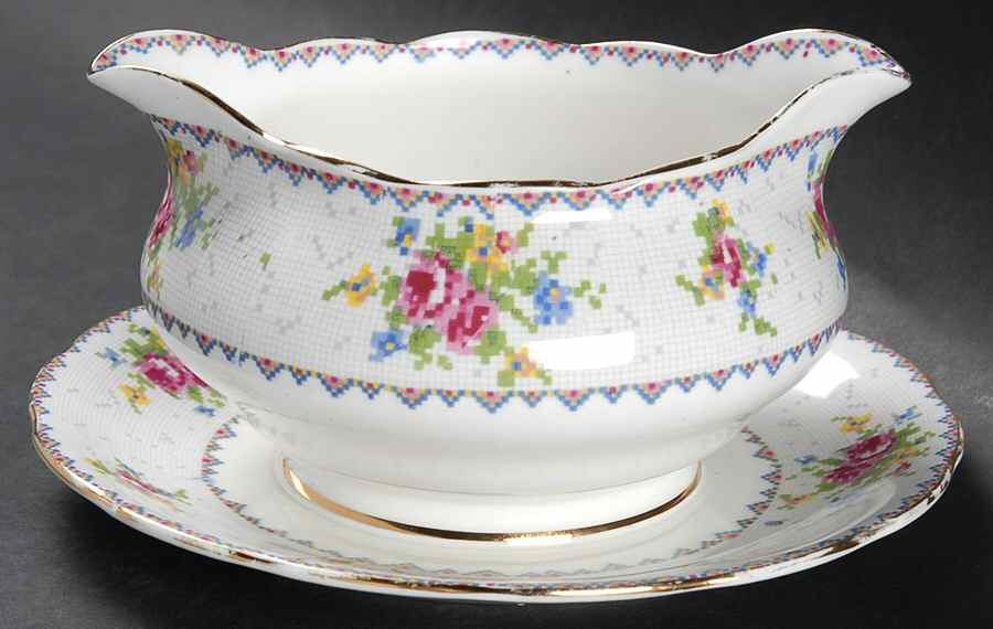 Petit Point Gravy Boat with Attached Underplate by Royal Albert-1
