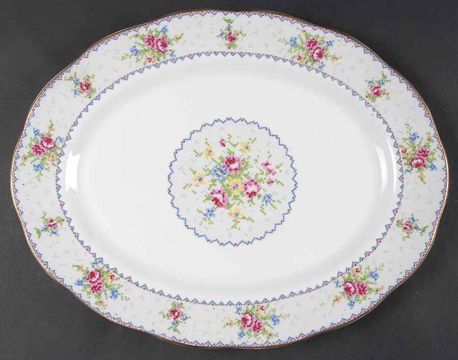 Petit Point 14" Oval Serving Platter by Royal Albert-1