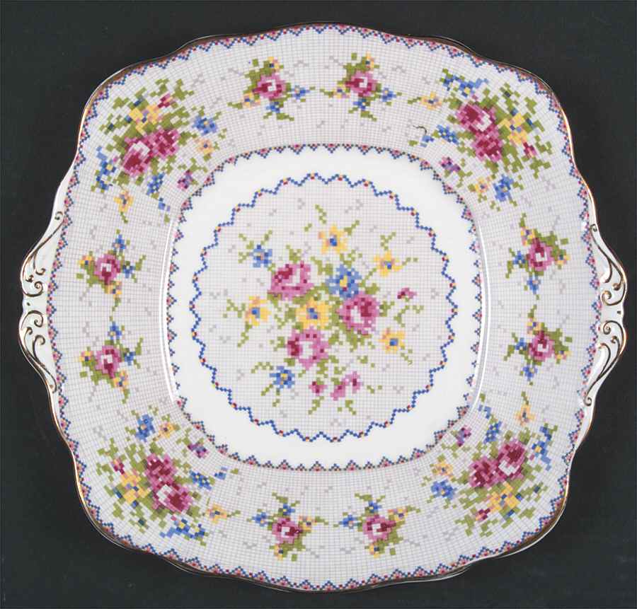 Petit Point Square Handled Cake Plate by Royal Albert-1