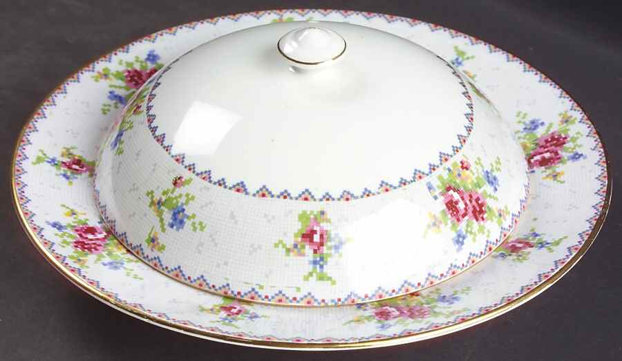 Petit Point Muffin Dish & Lid by Royal Albert-1
