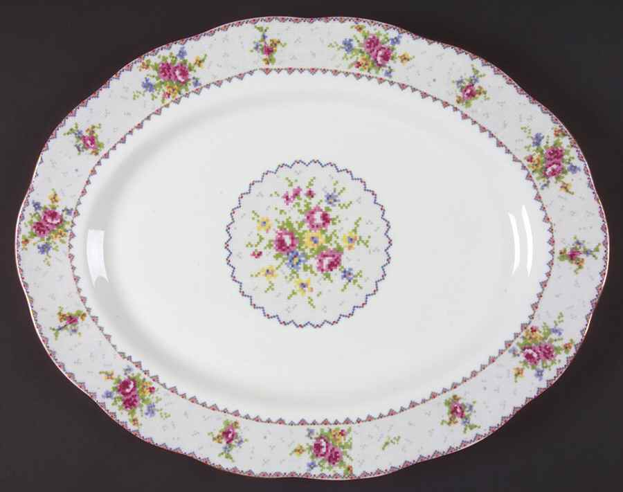 Petit Point 15" Oval Serving Platter by Royal Albert-1