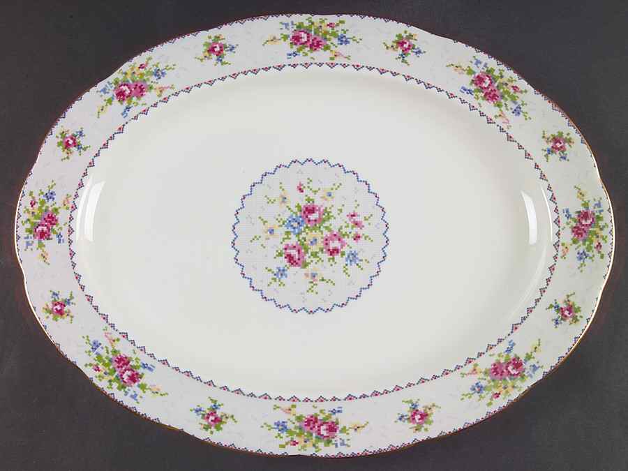 Petit Point 16" Oval Serving Platter by Royal Albert-1