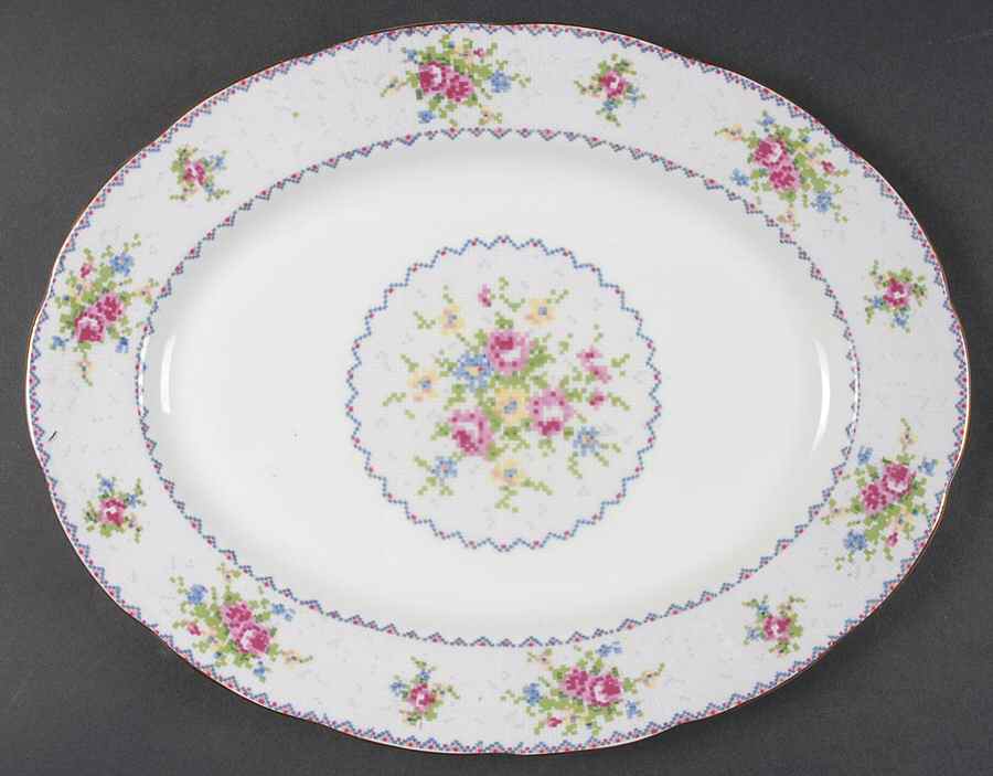 Petit Point 12" Oval Serving Platter by Royal Albert-1