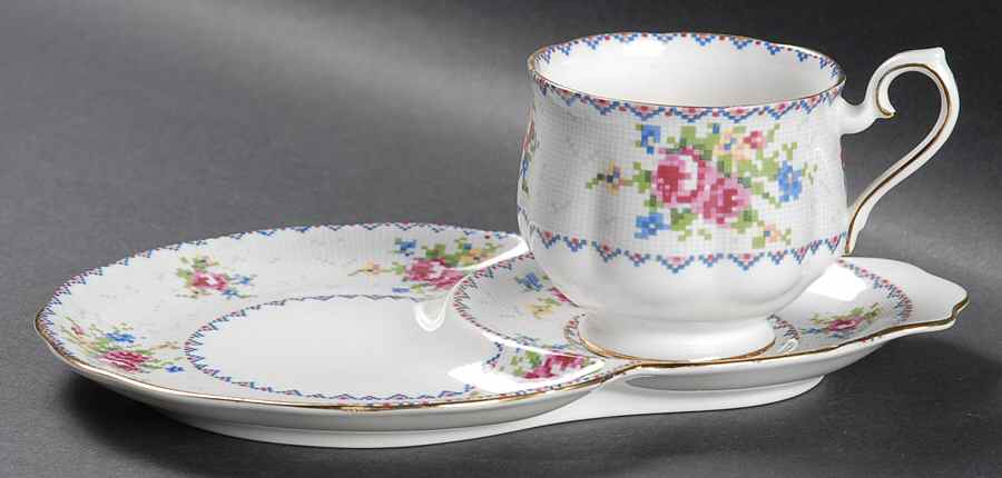 Petit Point Dessert Plate & Cup Set by Royal Albert-1