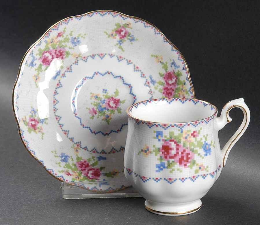 Petit Point Footed Demitasse Cup & Saucer Set by Royal Albert-1