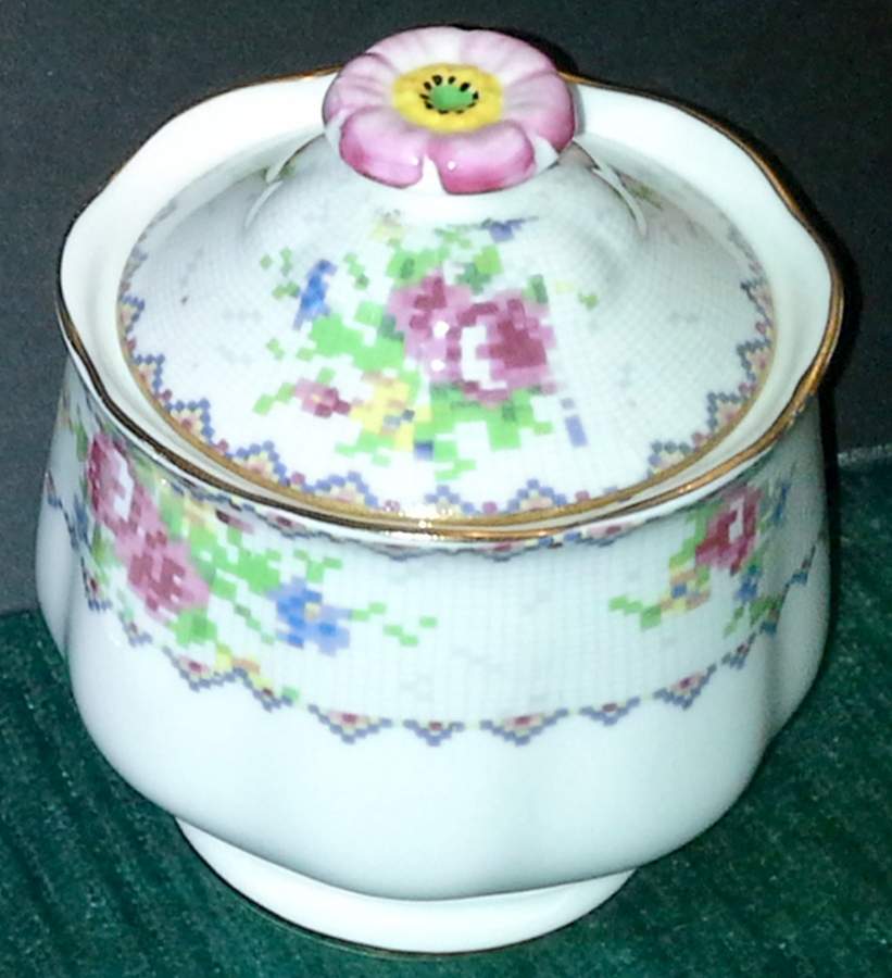 Petit Point Sugar Bowl & Lid by Royal Albert-1