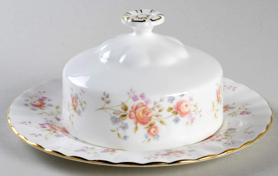 Peach Rose Round Covered Butter by Royal Albert-1
