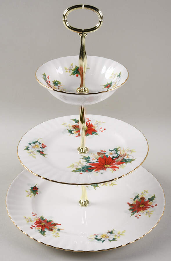 Poinsettia 11 1/4"  2 Tier Footed Serving Tray (DP,SP,FR) HC by Royal Albert-1