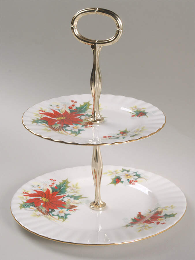 Poinsettia 6 5/8"-10"  2 Tiered Serving Tray (Dp, Sp) HC by Royal Albert-1