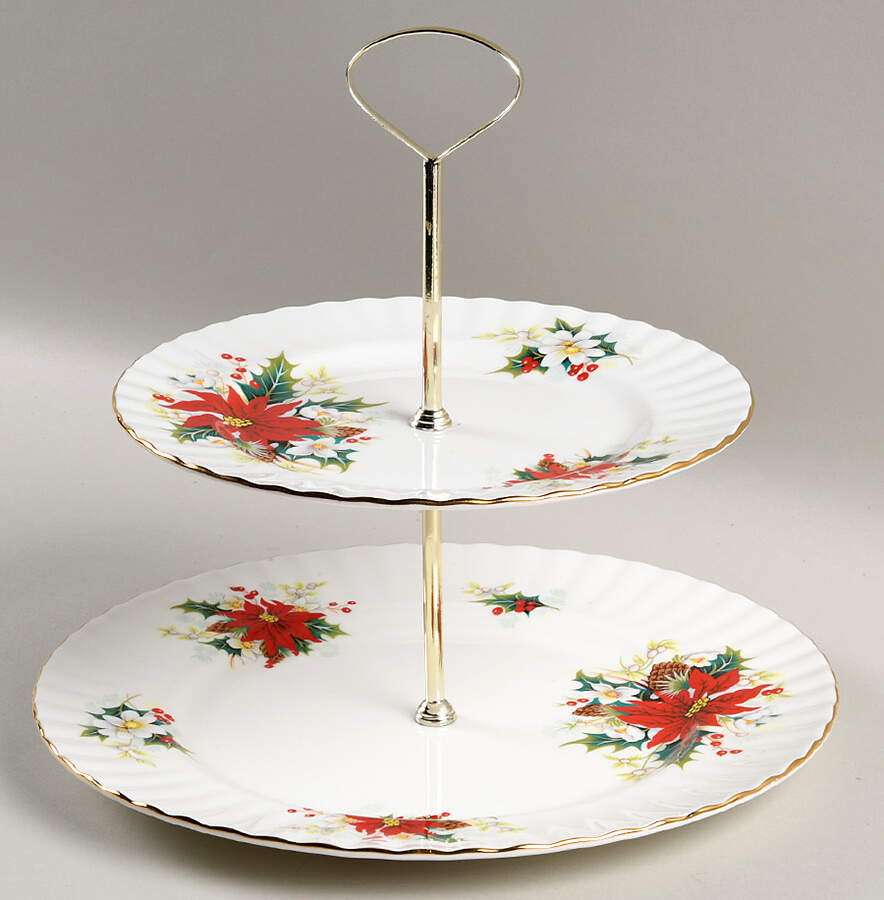 Poinsettia 2 Tiered Serving Tray (Dinner & Salad Plate) by Royal Albert-1