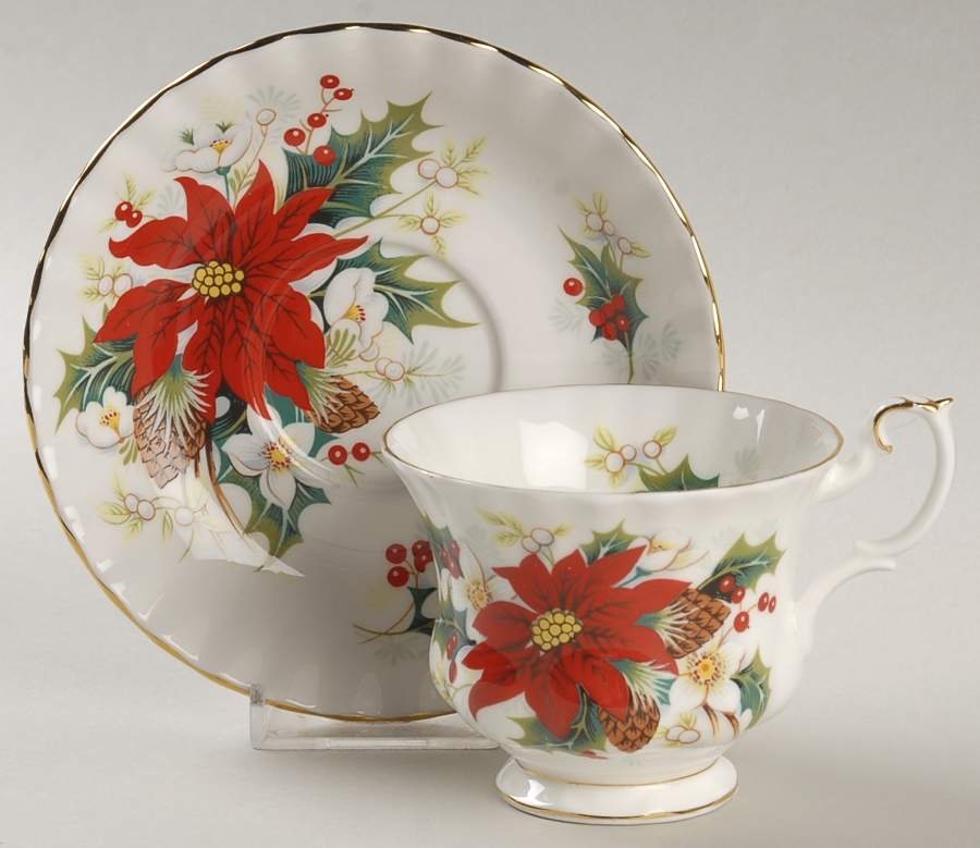 Poinsettia Footed Cup & Saucer Set by Royal Albert-1