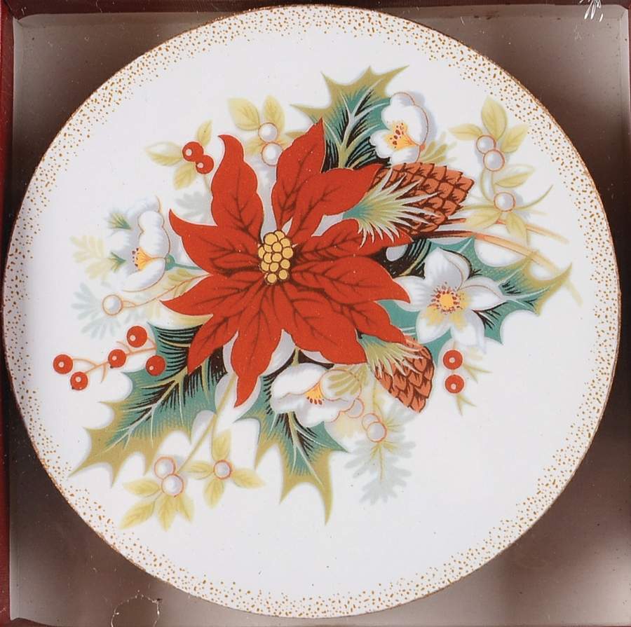 Poinsettia Cork Back Round Coaster by Royal Albert-1