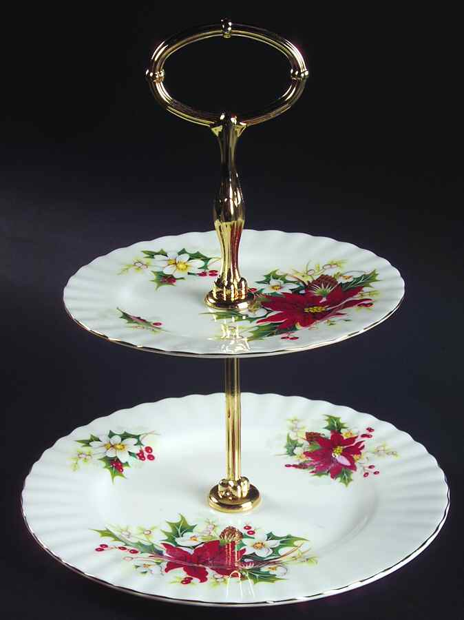 Poinsettia 2-Tiered Serving Tray (Salad & Bread/Butter Plate) by Royal Albert-1