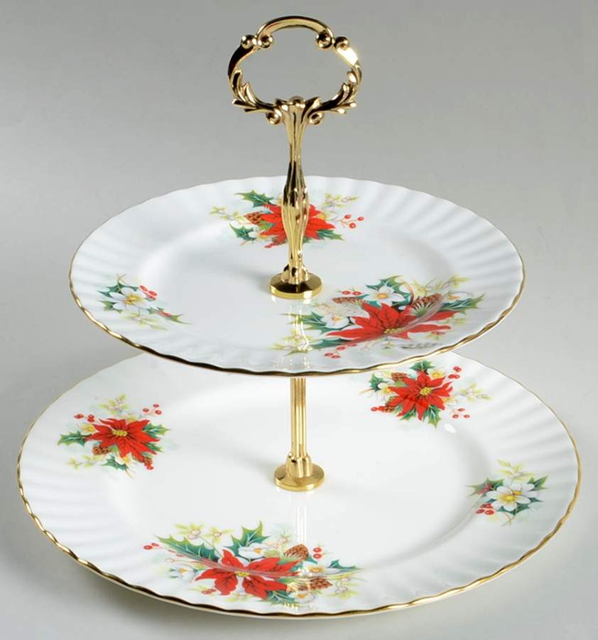 Poinsettia 2 Tiered Serving Tray (Dinner & Salad Plate) by Royal Albert-1