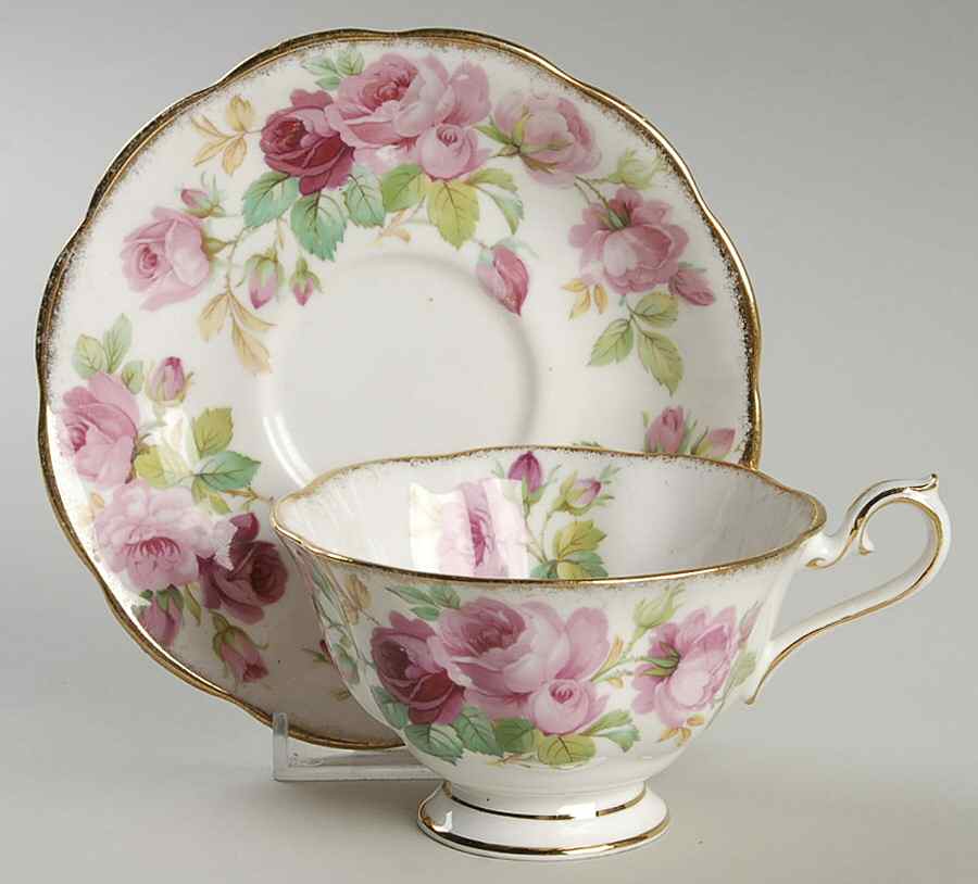Princess Anne (Brushed Gold Edge) Footed Cup & Saucer Set by Royal Albert-1