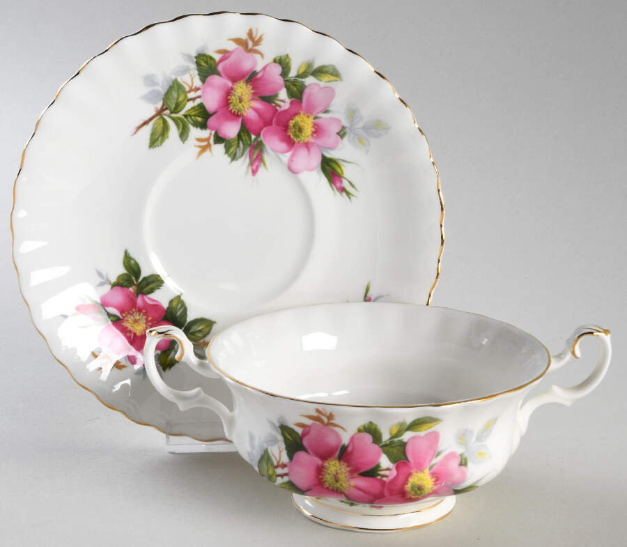 Prairie Rose Cream Soup Bowl & Saucer Set by Royal Albert-1