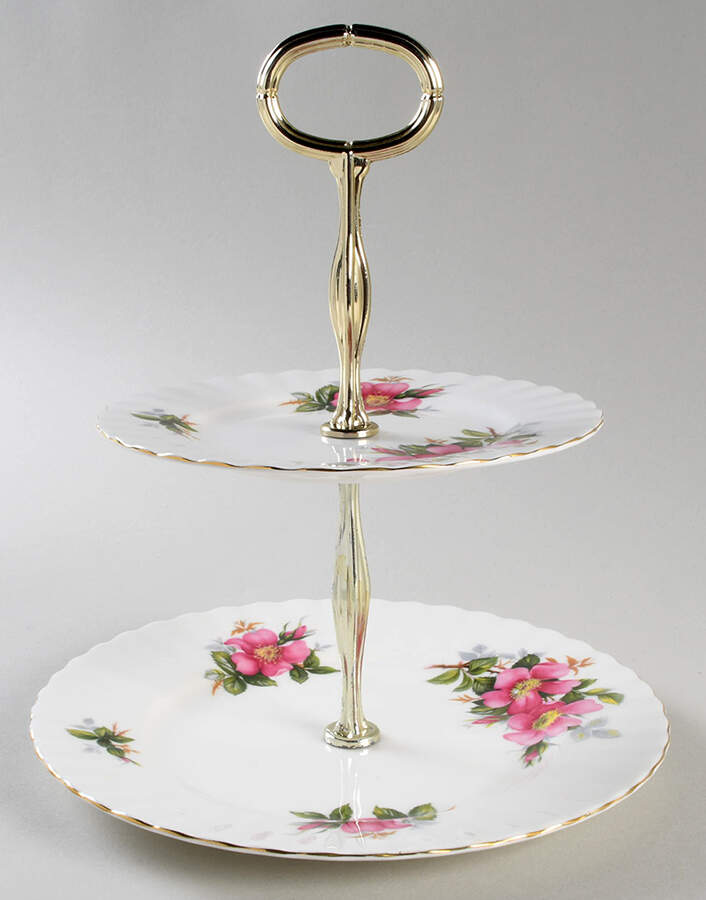 Prairie Rose 2-Tiered Serving Tray (Salad & Bread/Butter Plate) by Royal Albert-1