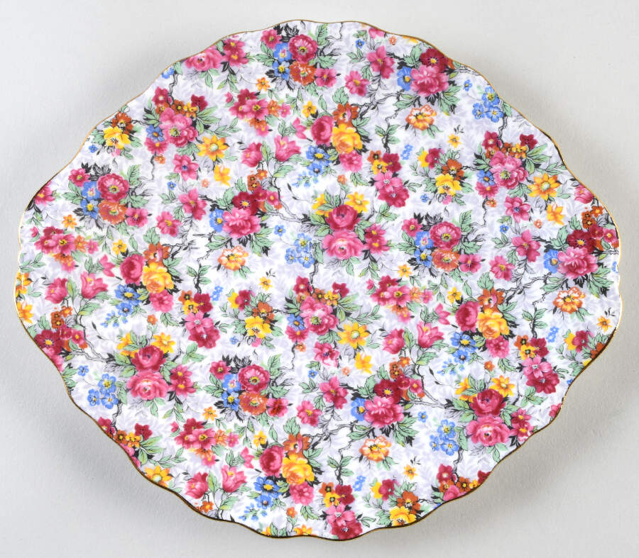 Rose Chintz (Bone China Bkstamp) Handled Cake Plate by Royal Albert-1