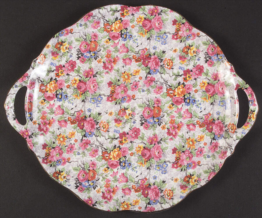 Rose Chintz (Bone China Bkstamp) Handled Cake Plate by Royal Albert-1