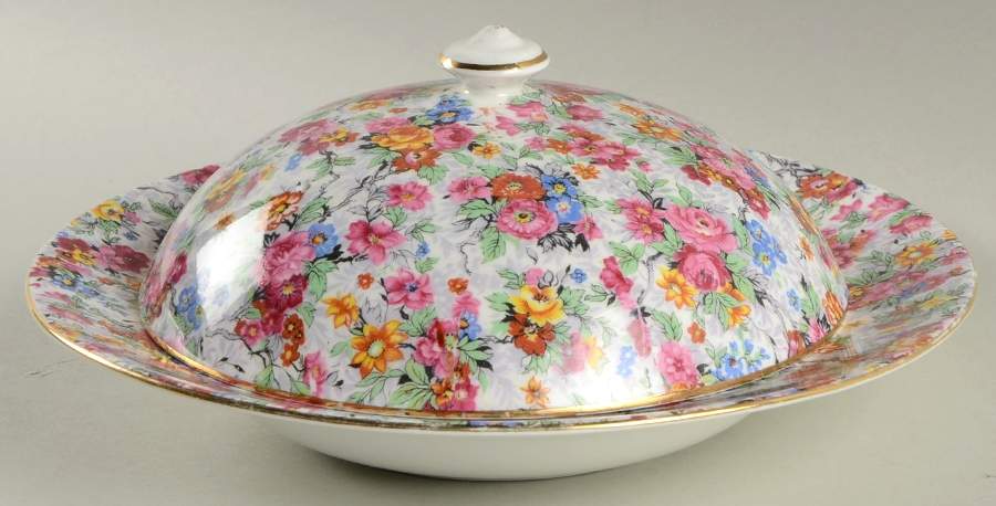 Rose Chintz (Bone China Bkstamp) Muffin Dish & Lid by Royal Albert-1
