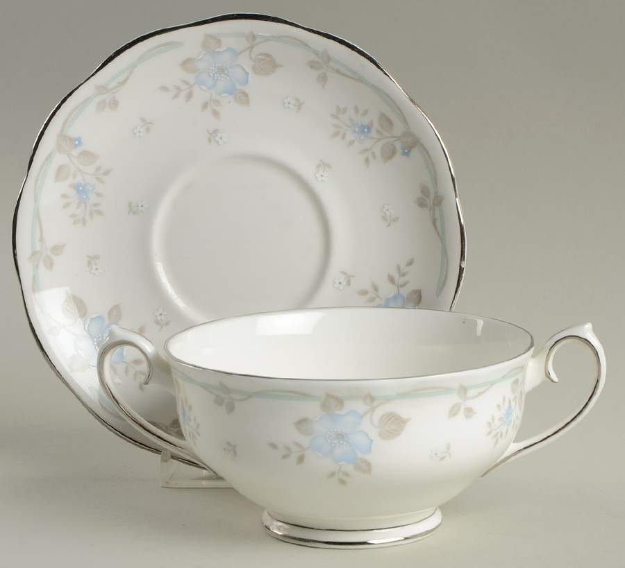 Satin Rose Footed Cream Soup Bowl & Saucer Set by Royal Albert-1