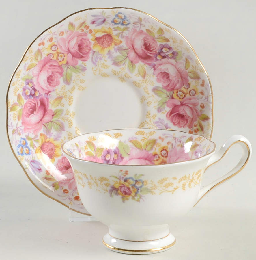Serena (Thin Gold Trim) Footed Cup & Saucer Set by Royal Albert-1