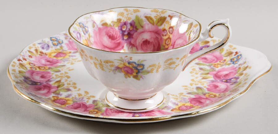 Serena (Thin Gold Trim) Snack Plate & Cup Set by Royal Albert-1
