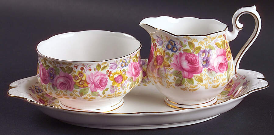 Serena (Thin Gold Trim) Mini Creamer&Open Sugar&Tray(CRMM3+SUOM2+CSTMTt1 by Royal Albert-1