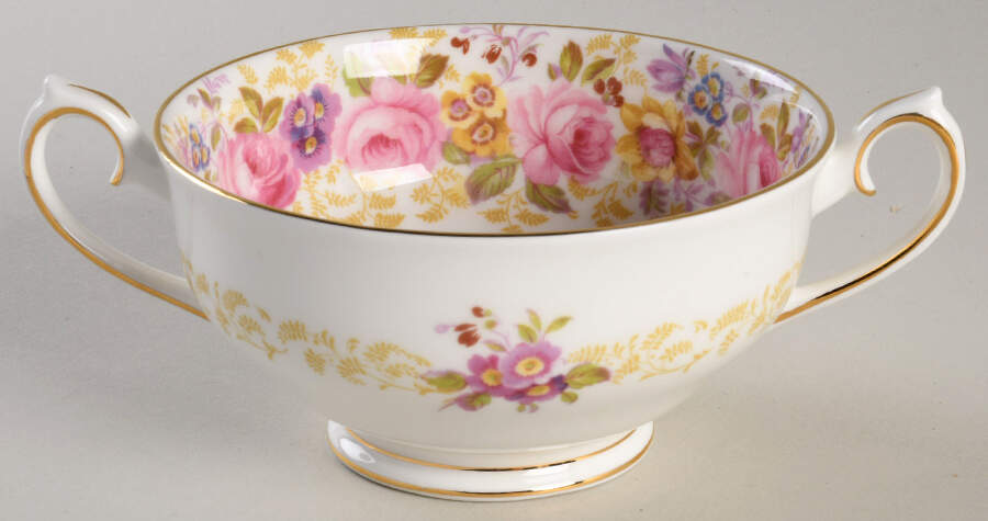 Serena (Thin Gold Trim) Footed Cream Soup Bowl by Royal Albert-1