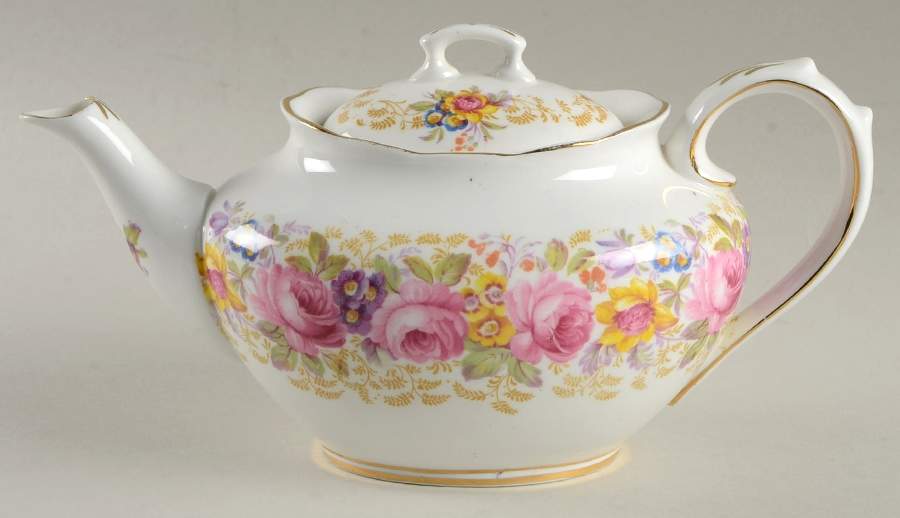 Serena (Thin Gold Trim) Small Oval Teapot & Lid by Royal Albert-1