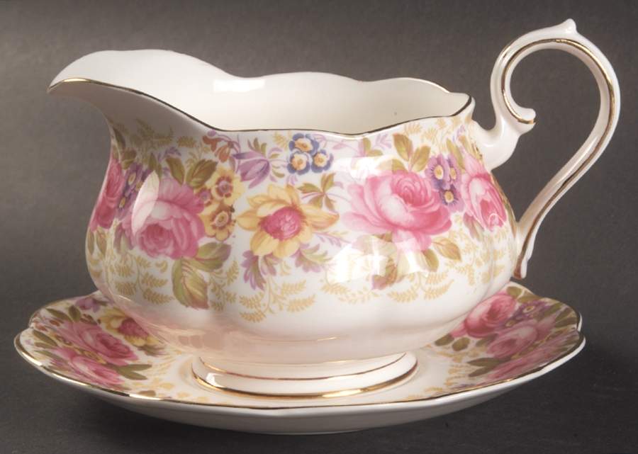 Serena (Thin Gold Trim) Gravy Boat & Underplate by Royal Albert-1