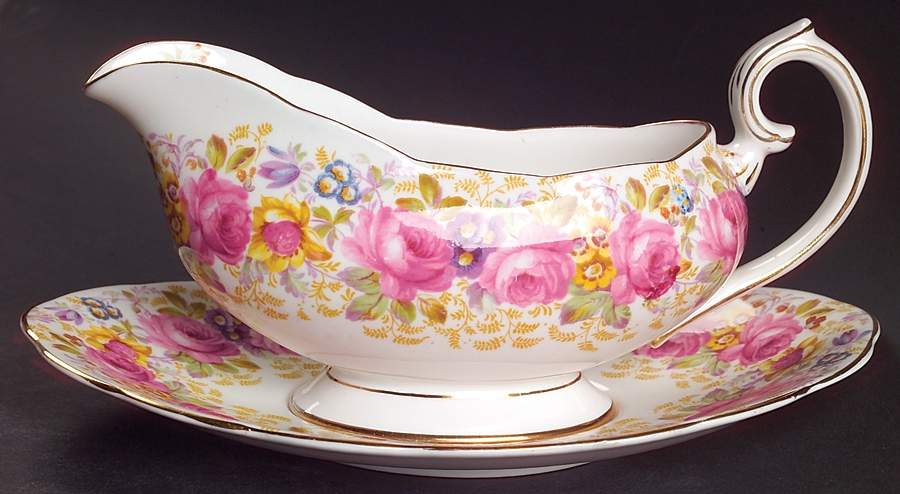 Serena (Thin Gold Trim) Gravy Boat & Underplate by Royal Albert-1