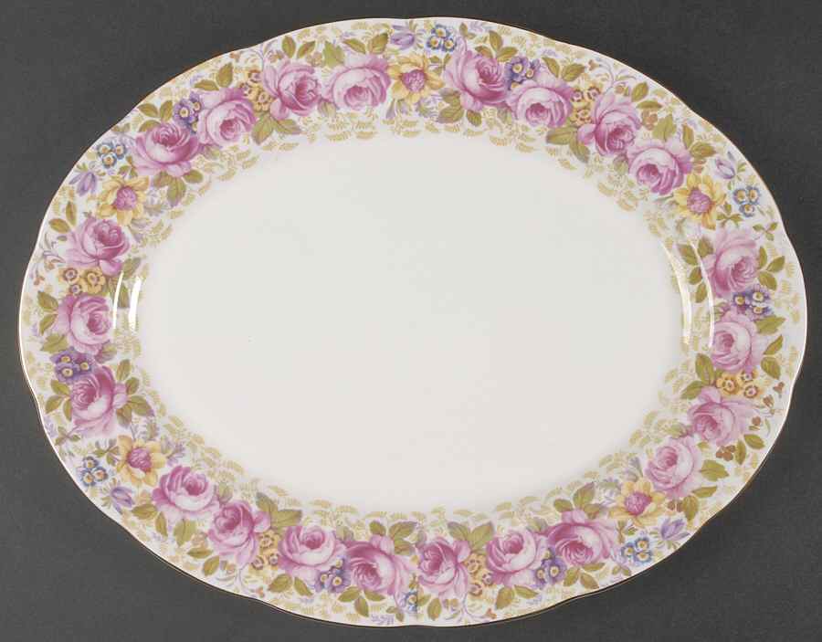 Serena (Thin Gold Trim) 12" Oval Serving Platter by Royal Albert-1