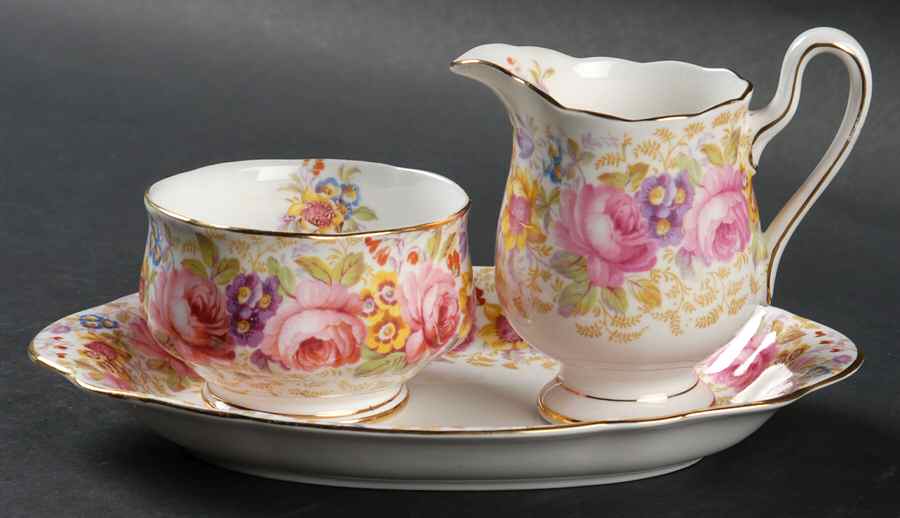 Serena (Thin Gold Trim) Mini Creamer&Open Sugar w/Tray(CRMM1+SUOM1+CSTMTt2 by Royal Albert-1