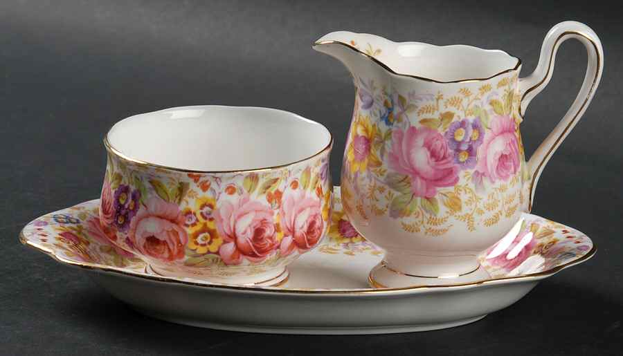 Serena (Thin Gold Trim) Mini Creamer/Open Sugar w/Tray(CRMM1+SUOM2+CSTMT2) by Royal Albert-1