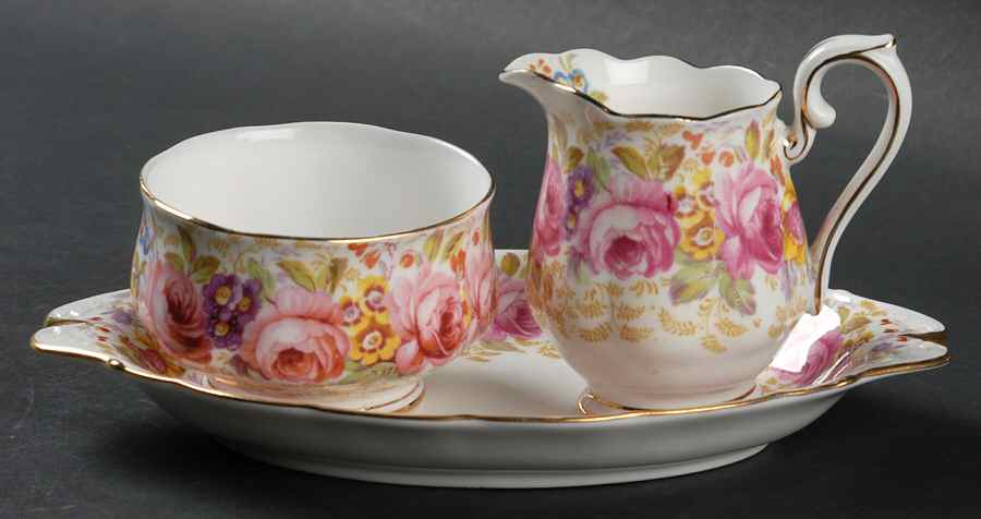 Serena (Thin Gold Trim) Mini Creamer&Open Sugar&Tray (CRMM2+SUOM2+CSTMT1) by Royal Albert-1