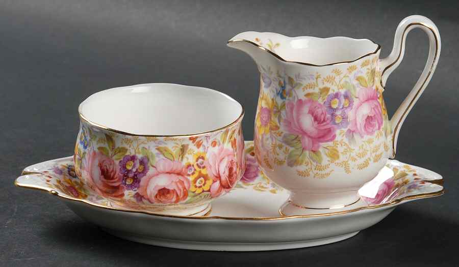 Serena (Thin Gold Trim) Mini Creamer&Open Sugar&Tray (CRMM1+SUOM2+CSTMT1) by Royal Albert-1