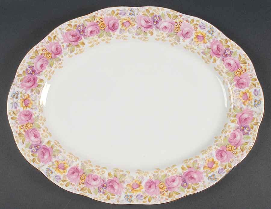 Serena (Thin Gold Trim) 15" Oval Serving Platter by Royal Albert-1