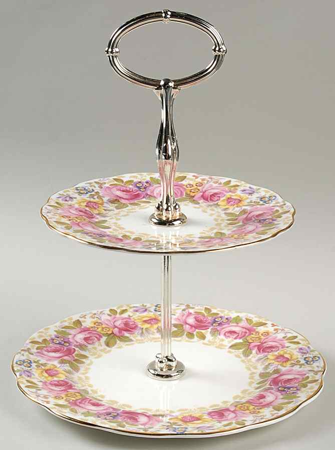 Serena (Thin Gold Trim) 2-Tiered Serving Tray (Salad & Bread/Butter Plate) by Royal Albert-1