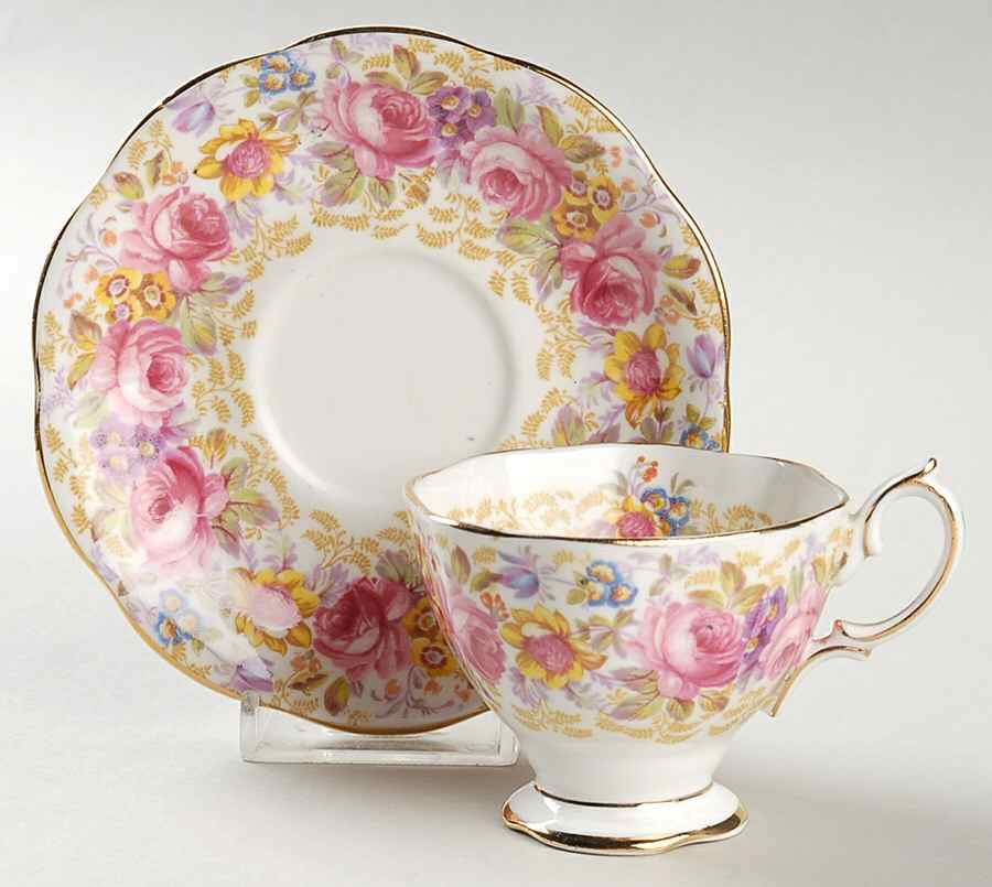 Serena (Thin Gold Trim) Footed Demitasse Cup & Saucer Set by Royal Albert-1