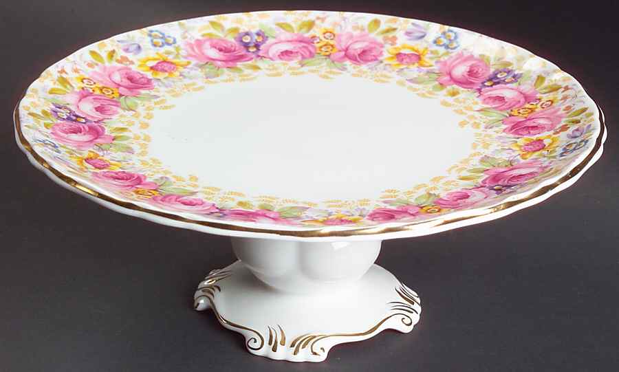 Serena (Thin Gold Trim) 9" Diameter Pedestal Cake Stand by Royal Albert-1