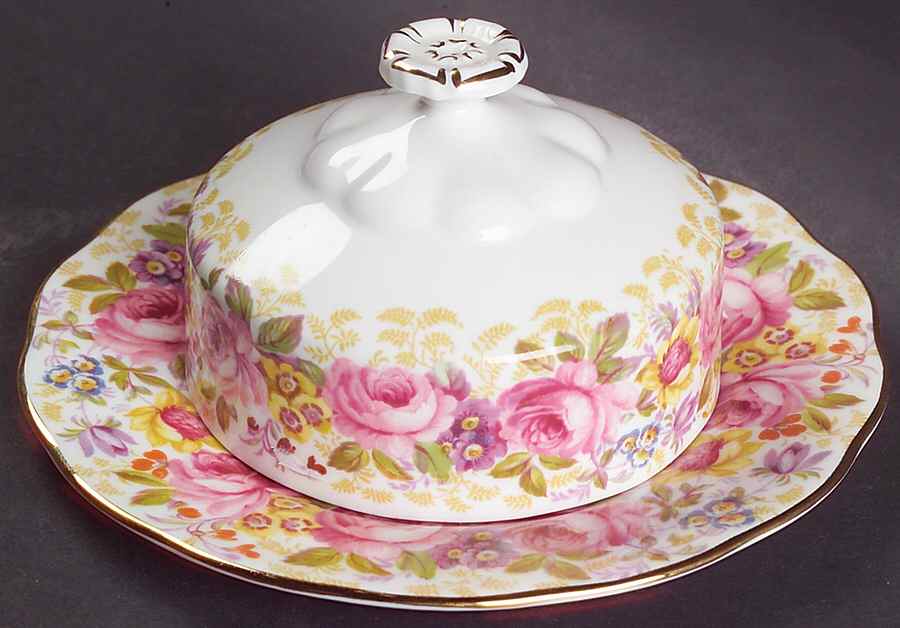 Serena (Thin Gold Trim) Round Covered Butter (Uses Bread & Butter Plate) by Royal Albert-1