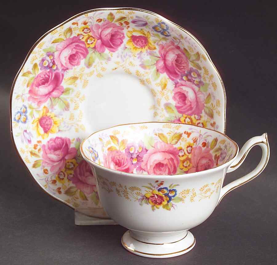 Serena (Thin Gold Trim) Footed Cup & Saucer Set by Royal Albert-1