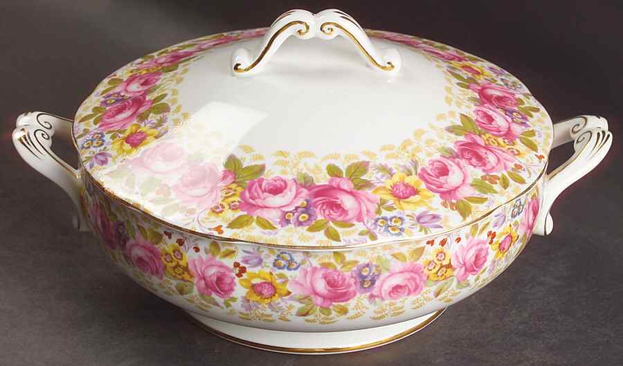 Serena (Thin Gold Trim) Round Covered Vegetable by Royal Albert-1