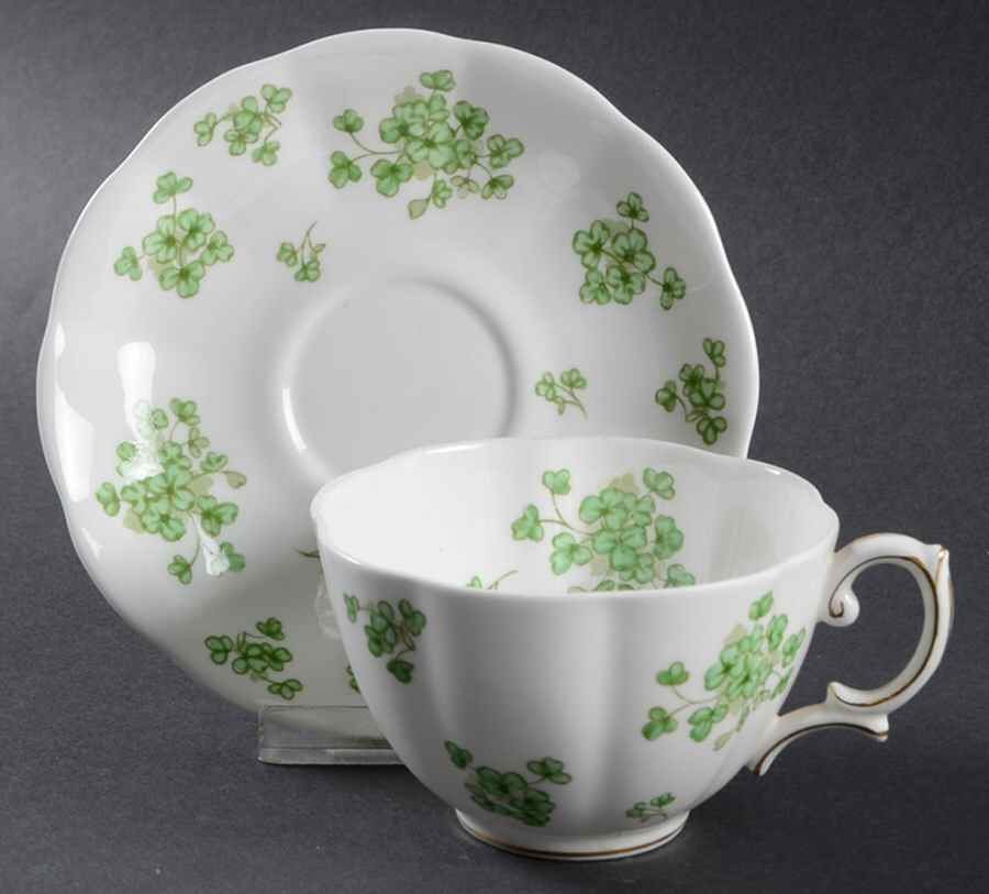 Shamrock (Gold Accent) Flat Cup & Saucer Set by Royal Albert-1