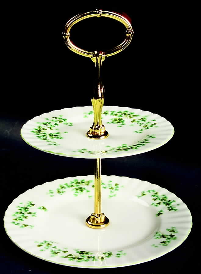 Shamrock (Green Trim, Newer) 2-Tiered Serving Tray (Salad & Bread/Butter Plate) by Royal Albert-1