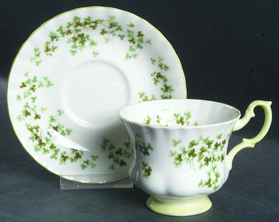 Shamrock (Green Trim, Newer) Footed Cup & Saucer Set by Royal Albert-1