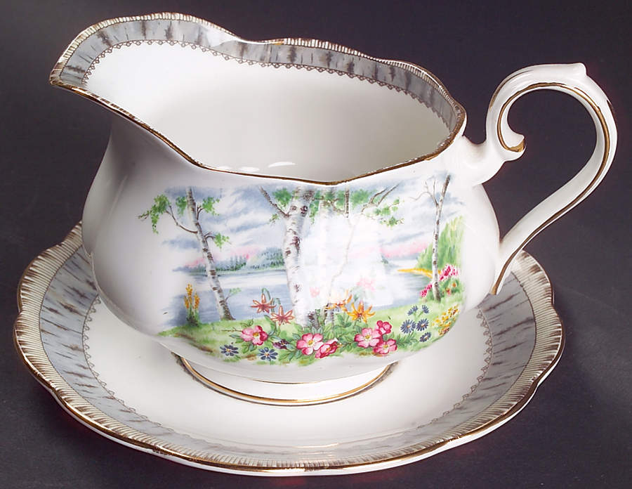 Silver Birch Gravy Boat & Underplate by Royal Albert-1