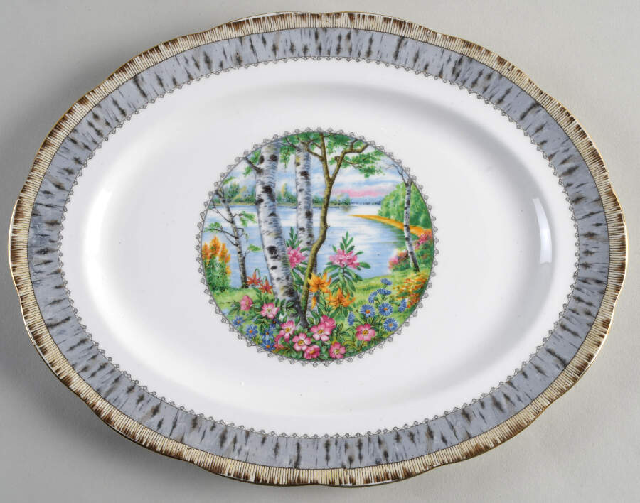Silver Birch 12" Oval Serving Platter by Royal Albert-1
